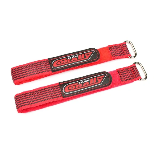 Team Corally - Pro Battery Straps - 250x20mm - Metal Buckle - Silicone Anti-Slip Strings - Red - 2 pcs
